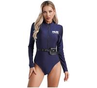 Alvivi Femme Uniforme De Police Sexy Body String à Manches Longues Jeu De Rôle Police Tenue Fête Halloween Carnaval Bleu Marine S
