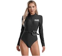 Alvivi Femme Uniforme De Police Sexy Body String à Manches Longues Jeu De Rôle Police Tenue Fête Halloween Carnaval Noir L