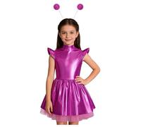 Alvivi Fille Enfant Robe Costume Alien Espace Bleu Holographique Robe Danse Moderne Costume Astronaute Carnaval Halloween Rose Vif 7-8 ans