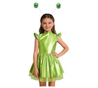 Alvivi Fille Enfant Robe Costume Alien Espace Bleu Holographique Robe Danse Moderne Costume Astronaute Carnaval Halloween Vert 9-10 ans