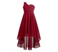 Alvivi Fille Robe De Cérémonie Baptême Strass Brillante Tenue De Mariage Demoiselle d'honneur Une Épaule Robe De Soirée Bal 5-16 Ans Bordeaux 13-14 Ans