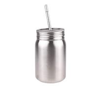 Alvivi Gobelet Verre Mason Jar Cocktail en Acier Inoxydable de 500ml / 700ml Gobelet Bocal Avec Couvercle et Paille Mug de Voyage Eau Tasse à Café Jus 700ml Argenté