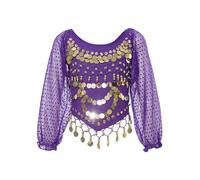 Alvivi Haut Danse Orientale Fille Enfant Crop Top Veste Danse du Ventre Manches Longues Tenue Salsa Latine Belly Danse Performance Violet 2-12 Ans