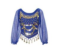 Alvivi Haut Danse Orientale Fille Enfant Crop Top Veste Danse du Ventre Manches Longues Tenue Salsa Latine Belly Danse Performance Bleu Royal 2-12 Ans