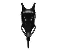 Alvivi Homme Body Jockstrap Similicuir Bodystring sans Manche Combinaison Justaucorps Wetlook Clubwear Type B Noir L