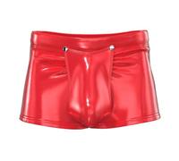 Alvivi Homme Boxer Sexy Faux Cuir String Bulge Pouche Short Taille Basse Culotte sous Vetement Erotique Short De Bain Underwear M-3XL Rouge BF XL