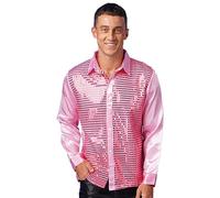 Alvivi Homme Chemise Disco Soirée Rave Party T-Shirt Manches Longues Paillettes Brillan Costume De Carnaval Fête Performance Clubwear M-XL Rose C M
