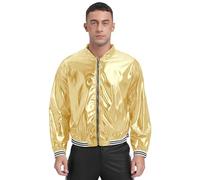 Alvivi Homme Holographique Blouson Manches Longues Veste Brillant Costume Carnaval Soirée Party Disco Jacket L-3XL Or XXL