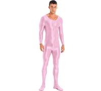 Alvivi Homme Justaucorps Sexy Manches Longues Brillant Combinaison De Sport Maillot De Corps Sport Danse Lutte Gym Fitness Collants Jumpsuit Body Rose M