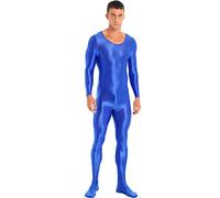 Alvivi Homme Justaucorps Sexy Manches Longues Brillant Combinaison De Sport Maillot De Corps Sport Danse Lutte Gym Fitness Collants Jumpsuit Body Bleu M