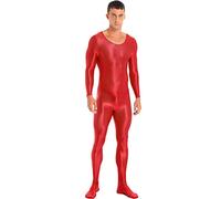 Alvivi Homme Justaucorps Sexy Manches Longues Brillant Combinaison De Sport Maillot De Corps Sport Danse Lutte Gym Fitness Collants Jumpsuit Body Rouge M