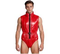 Alvivi Homme Matelassée Bodystring Sans Manche Combinaison Adaptative Hauts | Col Montant,Tenue Brillante Pour Festival Rave,Ajusté,Décontracté,Plage,Hôpital,Voyager Avec Un Sac À Dos,Anniversaire