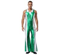 Alvivi Homme Métallique Combinaison Sans Manche Costume Disco Années 70 Holographique Bodsyuit Cosplay Carnaval Rave Party Vert M
