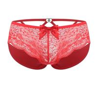 Alvivi Homme Sissy String Dentelle Transparent Culotte Slip Ouvert Entrejambe Tanga sous Vêtement Entrejambe Fermé Rouge XL