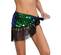 Alvivi Jupe De Danse Femme Paillettes Ceinture Foulard De Danse Orientale Sequin Echarpe De Belly Dance Samba Costume Spectacle Vert Taille Unique