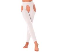 Alvivi Legging Femme Serré Pantalon Entrejambe Ouverte Lingeire Sexy Creux Stocking Collant Brillant Pantyhose Porte-Jarretelles Danse Fitness Yoga Blanc Taille Unique