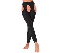Alvivi Legging Femme Serré Pantalon Entrejambe Ouverte Lingeire Sexy Creux Stocking Collant Brillant Pantyhose Porte-Jarretelles Danse Fitness Yoga Noir Taille Unique