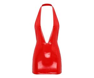 Alvivi Micro Robe Ultra Courte Cuir Simili Harnais Robe Courte Catsuit Dos Nue Taille Ajustée Halter Bandage Femme Sexy Robe Tentation Nightwear S-L
