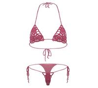 Alvivi Microkini Femme Sexy Bikini Tricoté Bra Halter & String Ficelle Trois Points Monokini Tankini Maillot De Bain 2 Pièces Ensemble Lingerie Coquine Watermelon Red M