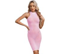 Alvivi Mini Robe Moulante Femme Chemise De Nuit Transparente Courte Mesh Bodycon Robe Crayon sans Manches/Manches Longues Type B Rose Taille Unique