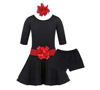 Alvivi Robe Danse Latine Enfant Fille Robe de Danse Classique Tutu Robe Danse Tango Salsa Rumba Zumba Ballroom Fête Performance Dancewear 3-18 Ans Noir 3-4 Ans