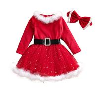 Alvivi Robe De Noël Bébé Enfant Fille Rouge Robe Et Bandeau Cosplay Mère Noël Tenue Soirée Gala Cérémonie Anniversaire Rouge 2-3 Ans