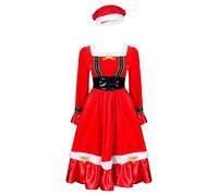 Alvivi Robe De Noël Manches Longues Femme Fille Vintage Robe en Velours Mère Noël Longue Robe De Cocktail Soirée Manteau Costume De Noël Lutin Carnaval Fête Party S-5XL Rouge C L