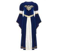 Alvivi Robe De Renaissance Medievale Enfant Fille Tenue De Soirée Mascarade Halloween Carnaval Princesse Robe Manches Longues Bleu Royal 15-16 ans