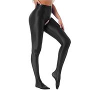 Alvivi Sexy Collant Brillant Huile Femme Collant Ouvert Entrejambe Lingerie Vêtement De Nuit Tenue De Danse Ballet Pantyhose M-xl Noir XL