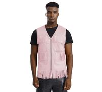 Alvivi Similisuédé Gilet À Franges Costume Cow-boy Western Homme Veste Style Hippie Années 70s Cosplay Halloween Carnaval Rose B M
