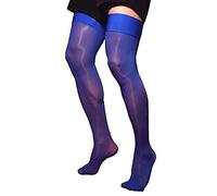 Alvivi Sissy Bas Autocollant Homme Sexy Collant Chaussettes Transparent Nuisette Lingerie Pantalon Bas Autofixant Moulant Stocking Travestie Fantaisie Royal Blue Taille unique