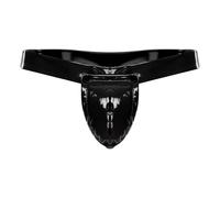 Alvivi Slip Cuir Verni Micro String Jockstrap T-Back Wetlook Slip sous Vêtement Tanga Culotte Lingerie sous-vêtement Noir S