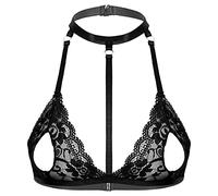 Alvivi Soutien-Gorge Sein Nu Femme Brassière Style Dentelle Redresse-Sein Halter Harnais Bra Bralette Téton Creux Lace Floral Underwear S-XXL Noir L