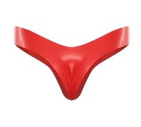 Alvivi String Homme Effet Mouillé String Taille Basse Latex sous Vêtement Culotte Underwear Rouge L