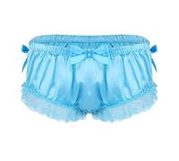 Alvivi String Homme Satin Dentelle Sissy Slip Ouvert Érotique sous-vêtements à Volant Culotte G-String Thong Briefs Lingerie Underpants M-XXL Bleu XXL
