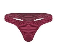 Alvivi String Hommes Sissy Slip Satin Lingerie Plisée T-Back avec Bugle Poche Culotte Bikini Tanga Élastique G-String Souple Briefs Tong Underwear Taille Basse M-XL A Rouge L