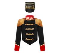 Alvivi Veste Déguisement Monsieur Loyal Enfant Fille Ensemble Costume Cirque Ringmaster Blazer Et Chapeau Costume Carnaval Halloween Noir 7-8 ans