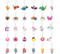 alwaiiz 30 Pièces Porte Clef Enfant, Silicone Porte Clef Animaux, Mini lot de Porte Clé pour Enfants Anniversaire, Licorne,Dinosaure, Sirène