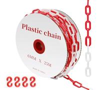 alwaiiz Chaîne Plastique Rouge et Blanche 25m, 6mm Chaine de Barrage Avec 4 Crochets en S, Chaine de Signalisation Pour Chantiers, Parkings et Lieux d’événements