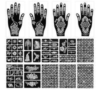 alwaiiz Lot de 281 pochoirs au henné, 14 feuilles de tatouage temporaire au henné, pochoirs à paillettes pour le visage, les mains, les pieds et le dos