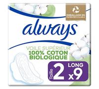 Always Coton Protection Long Serviettes avec Ailettes 9 unités