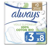 Always Coton Protection Night Serviettes avec Ailettes 8 unités