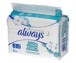 Always Cotton Protection Serviettes Hygiéniques Nuit Taille 3 100% Coton Bio Serviette hygienique 8 pc(s)