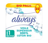 ALWAYS Cotton Protection Serviettes hygiéniques Taille 1 Normal - Lot de 22 serviettes