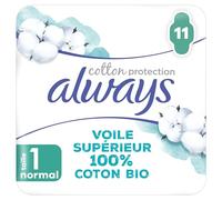 Always Cotton Protection Normal Serviettes Avec Ailettes X11, Voile Supérieur 100% Coton Biologique