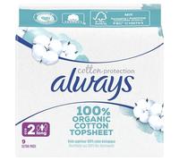 Always Serviettes Cotton Protection Long avec ailettes, voile supérieur 100% coton biologique X9
