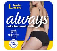 Always - Culotte Menstruelle Hipster Lavable, L, 42-44, 1 Sous-vêtement Pour Règles, Noir, Flux Moyen À Abondant, Réutilisable Jusqu’à 100 Lavages, Jusqu’à 12h De Protection, Confort Toute la Journée