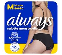 Always - Culotte Menstruelle Hipster Lavable, M, 40-42, 1 Sous-vêtement Pour Règles, Noir, Flux Moyen À Abondant, Réutilisable Jusqu’à 100 Lavages, Jusqu’à 12h De Protection, Confort Toute la Journée