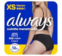 Always - Culotte Menstruelle Hipster Lavable, XS, 36-38, 1 Sous-vêtement Pour Règles, Noir, Flux Moyen À Abondant, Réutilisable Jusqu’à 100 Lavages, Jusqu’à 12h De Protection, Confort Toute la Journée