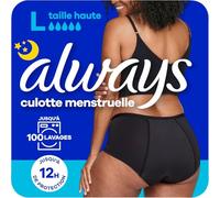 Always - Culotte Menstruelle Lavable Nuit, L, 42-44, 1 Sous-vêtement Menstruel, Noir, Flux Moyen À Abondant, Réutilisable Jusqu’à 100 Lavages, Jusqu’à 12h De Protection, Confort Toute la Nuit